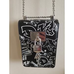DKNY Crossbody Chain Strap Graffiti Leather Shoulder Bag